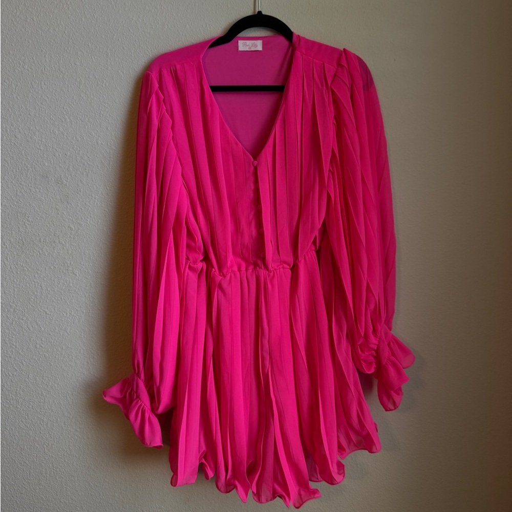 Pink Lily Bright Hot Pink Romper